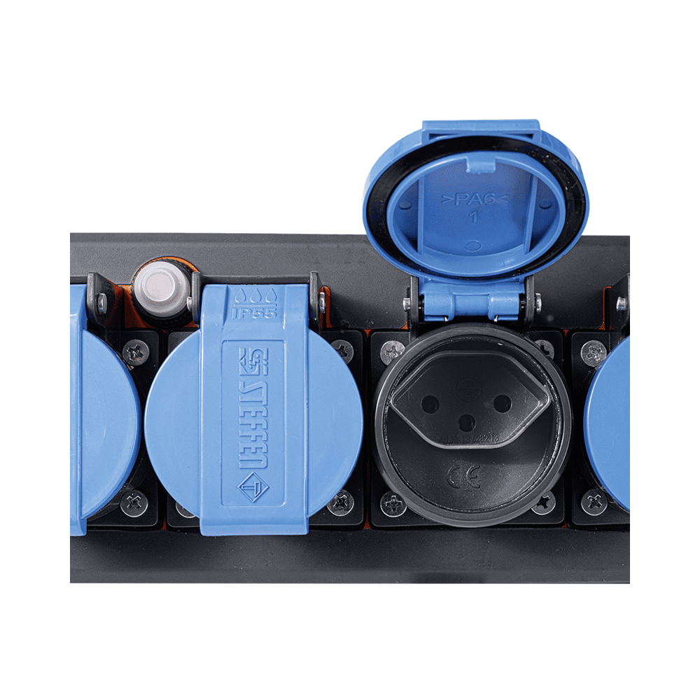 Steffen Steckdosenleiste PROFESSIONAL, T13 Steckdosen, 10 A, GdV 3 x 1.5mm², IP55, schwarz/blau, diverse Ausführungen