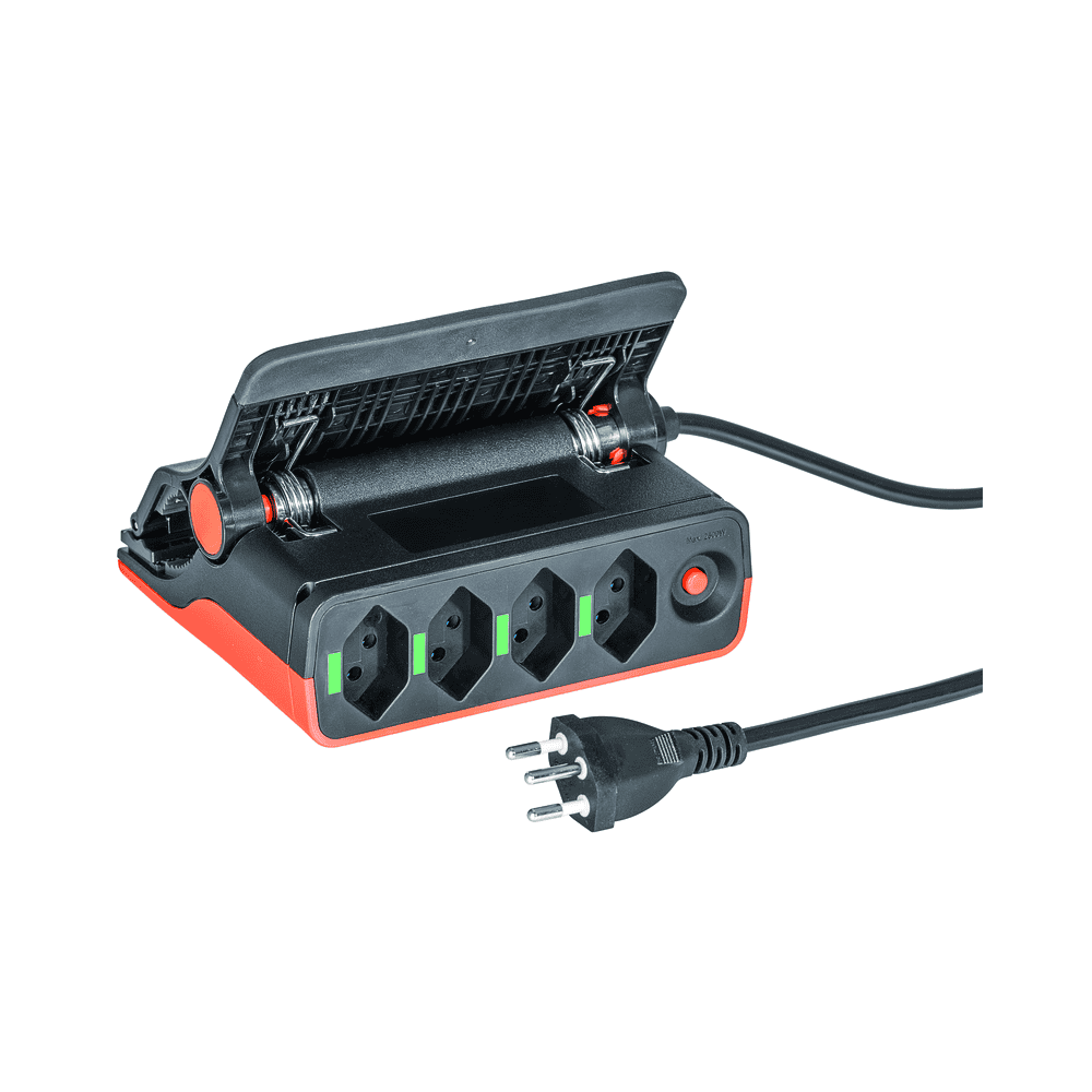 Steffen Steckdosenleiste CLIP, 4 x T13 Steckdosen, 10 A, IP20, 3 m Kabel, schwarz/orange