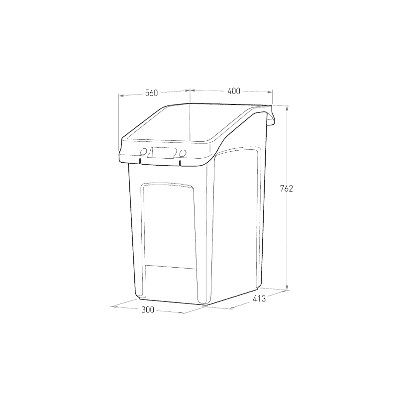 Poubelle Slim Jim sous le comptoir, gris, capacité 87 litres, 560 x 400 x 762 mm