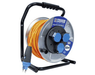 Steffen Metall-Kabelrolle PROFESSIONAL, 3 x T13, PUR, 10 A, Thermoschutz, IP55, silber, diverse Ausführungen