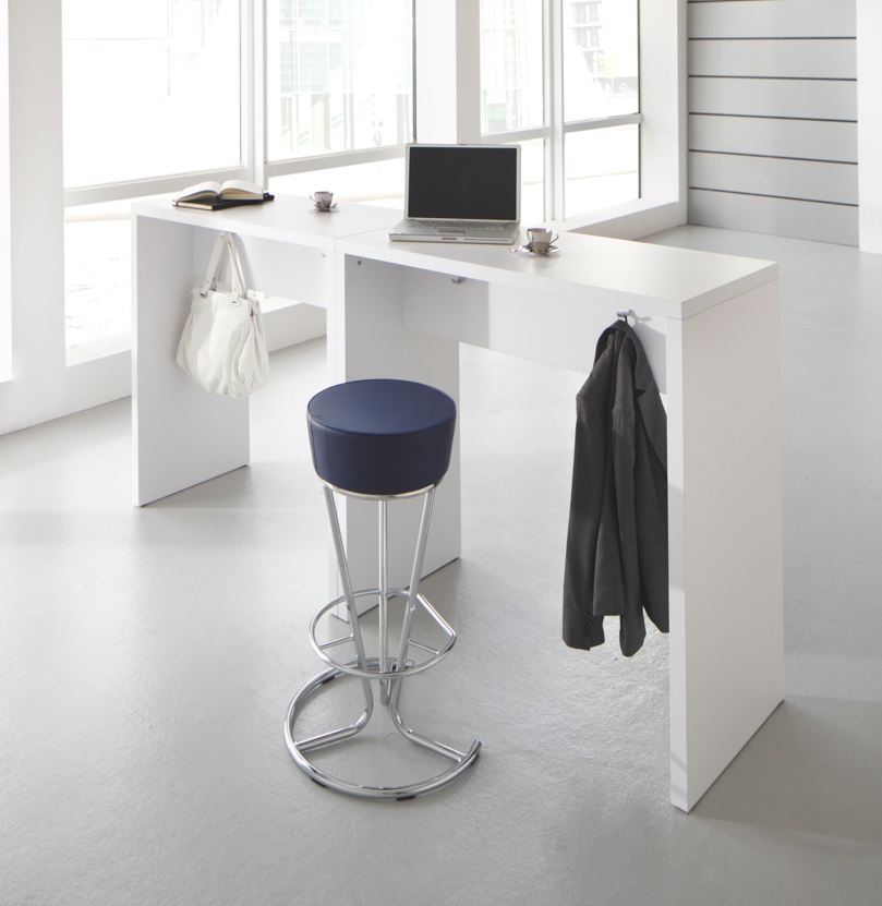 Table de réunion debout Reto avec 4 crochet à vêtements, blanc, en 2 tailles