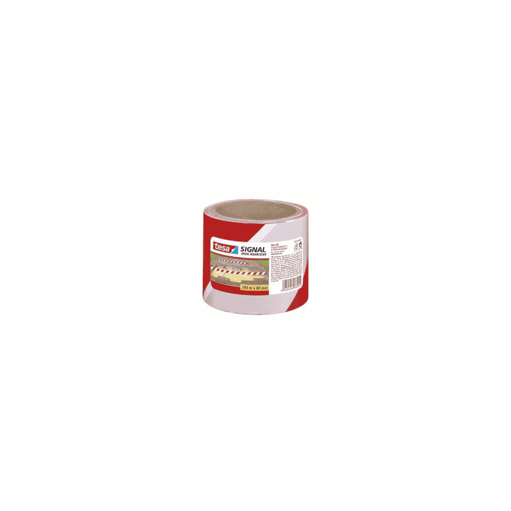 Signal Absperrband tesa, 80 mm x 100 m, rot/weiss, reissfestes PE-Warnband für Innen- und Aussenbereich