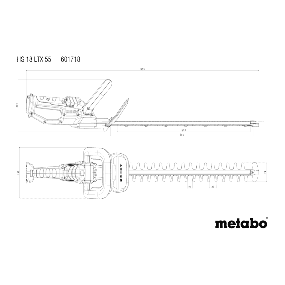 Metabo Akku-Heckenschere HS 18 LTX 55, Schnittlänge 53 cm, mit 2x Li-Power Akku (18 V / 2.0 Ah) und Ladegerät