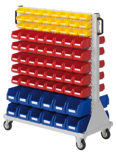 Bedrunka+Hirth Rollwagen mit 152 Sichtlagerkästen, BxTxH 1000 x 500 x 1230 mm