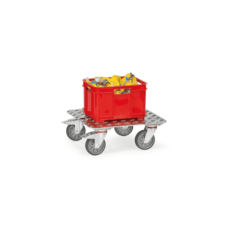 Fetra Kisten-Transportroller, mit Aluminium-Quintettblech-Plattform und Griffloch, 500 x 500 x 184 mm
