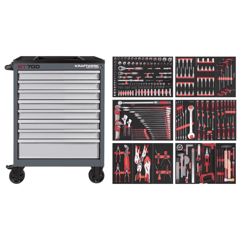KRAFTWERK BT700 Werkstattwagen, 8 Schubladen, PRO+HT, inkl. Werkzeug, 296-teilig