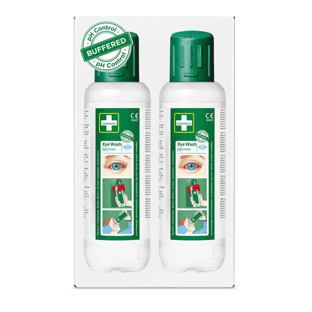 Douche oculaire / Solution de rinçage oculaire tamponnée, Cederroth 725200, paquet de 2 x 500 ml
