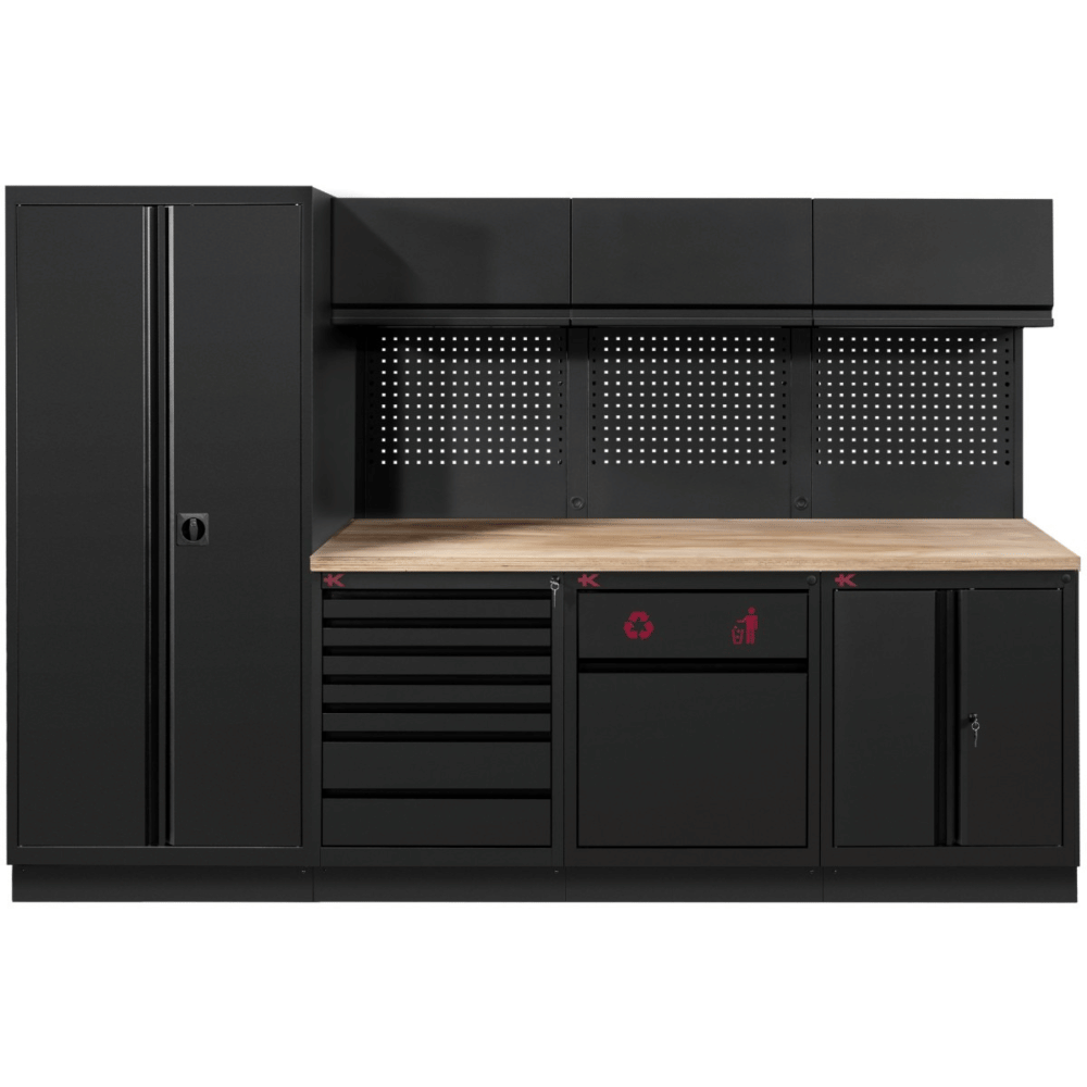KRAFTWERK MOBILIO PRO 4-Element-Kombination mit Hochschrank rechts, schwarz, BxTxH 3000 × 750 × 2020 mm