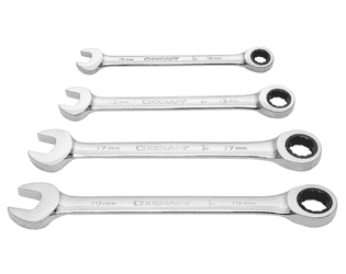 KRAFTWERK Clickraft GearWrench Satz 10–13–17–19 mm aus Chrom-Vanadium, 4-teilig, 72-Zahn-Ratschenmechanismus