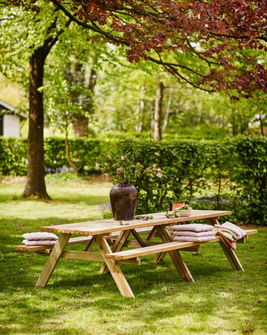 PLUS Kombi-Gartenmöbel, mit Klappsitzen, 3000 x 1550 x 710 / 450 mm