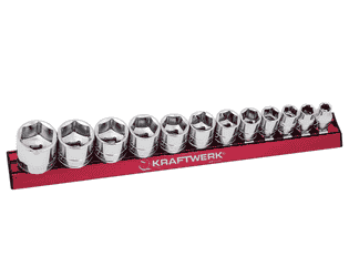 KRAFTWERK PRO LINE Zoll-Stecknuss-Satz MAGALU 3/8", 12-teilig, S2-Qualität, magnetische Aluschiene