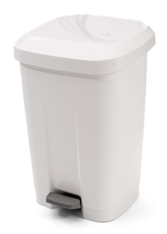 Poubelle en plastique à pédale 50 l, blanche, LxLxH 405 x 370 x 570 mm