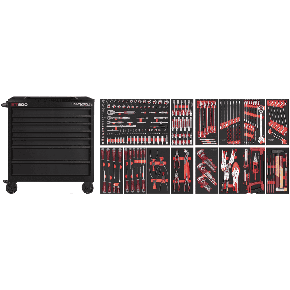 KRAFTWERK BT900 BT LINE Wertkstattwagen, 7 Schubladen, schwarz, 290-teilig BxTxH 919x474x1000 mm