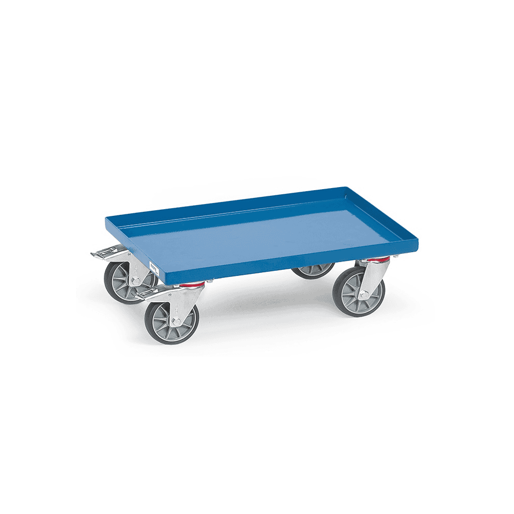 Fetra Rouleau pour bacs européens avec plate-forme en tôle, revêtement époxy bleu RAL 5007