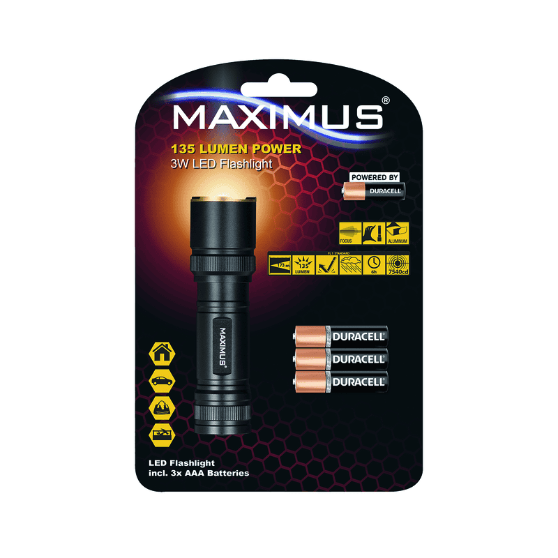 Steffen LED Taschenlampe MAXIMUS M-FL-018-DU, 3 W, 135 lm, IPX4, schwarz, inkl. 3 x AAA-Batterien