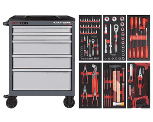 KRAFTWERK Werkstattwagen BT700 5 Schubladen Swiss Line, inkl. Werkzeug, 121-teilig, BxTxH 719 x 474 x 1000 mm