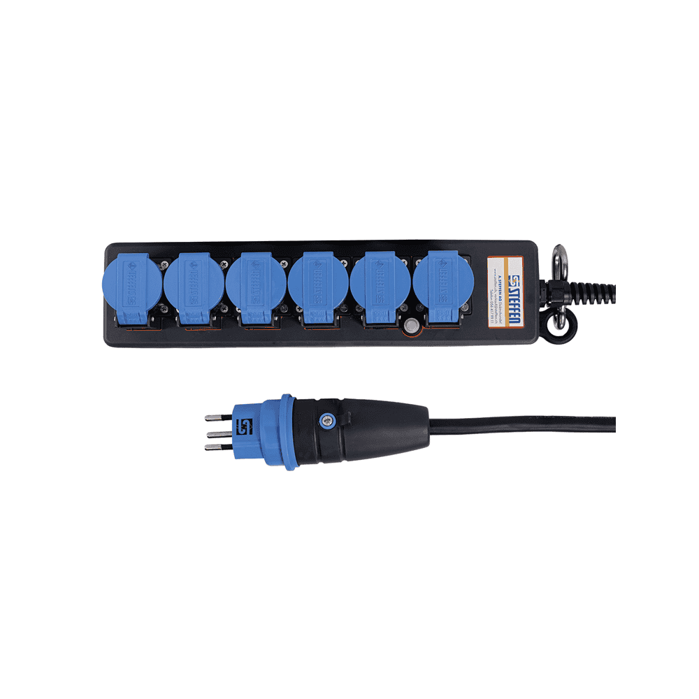 Steffen Steckdosenleiste PROFESSIONAL, T13 Steckdosen, 10 A, GdV 3 x 1.5mm², IP55, schwarz/blau, diverse Ausführungen