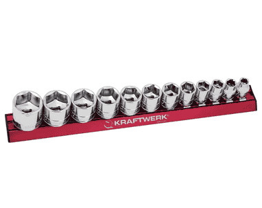 KRAFTWERK PRO LINE Zoll-Stecknuss-Satz MAGALU 3/8", 12-teilig, S2-Qualität, magnetische Aluschiene