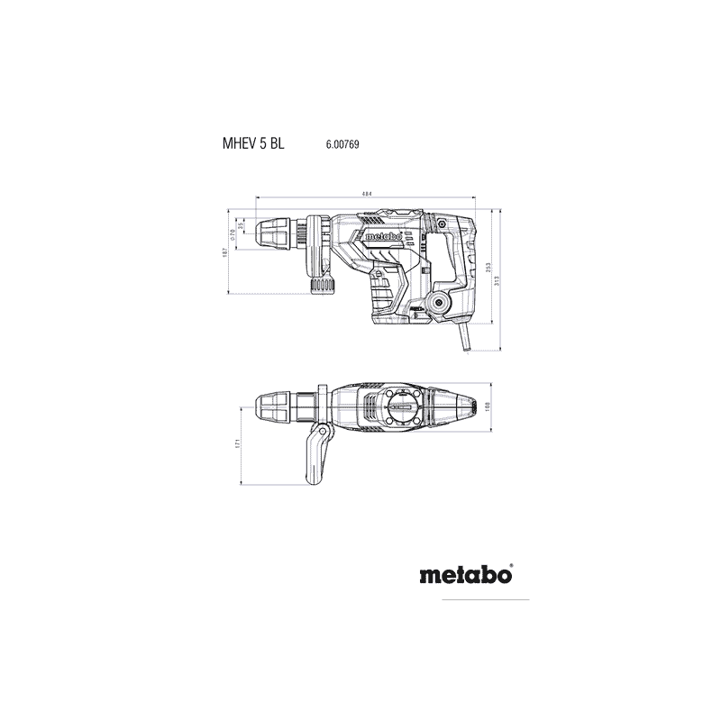 Metabo Meisselhammer MHEV 5 BL, 1150 Watt, im Koffer