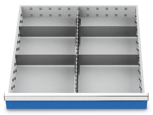 Metalleinteilung Set 5-teilig, R 24-24, Schubladennutzmass 600 x 600 mm, in 4 Blendenhöhen