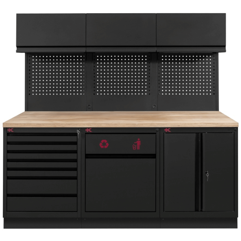 KRAFTWERK MOBILIO PRO 3-Element-Kombination mit Oberschrank, schwarz, BxTxH 2145 × 750 × 2020 mm