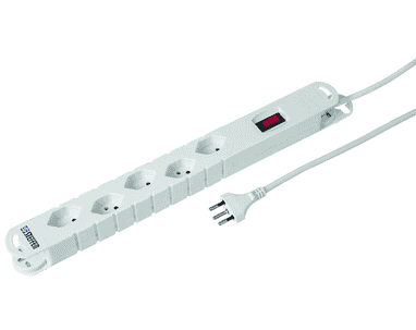 Steffen Steckdosenleiste VARIABL, 5 x T13 Steckdosen, mit Schalter und Haftmagnete, 3 m Kabel, weiss