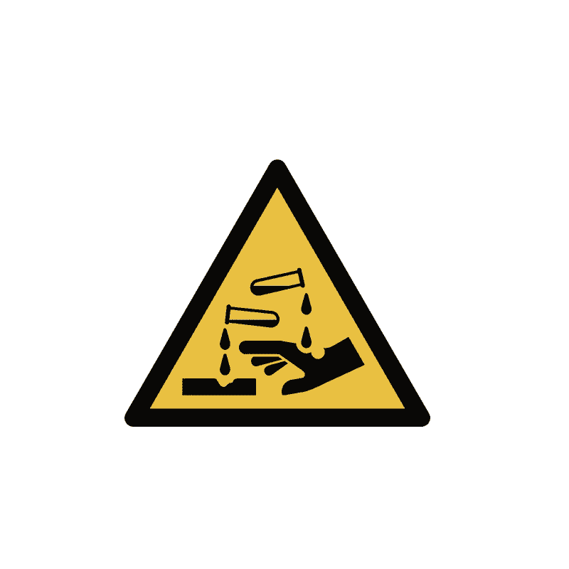 ISO 7010-Sicherheitsschild - Warnung vor ätzenden Stoffen, Ø 200 mm, selbstklebend