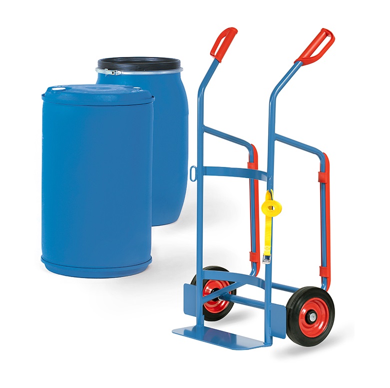 Chariot pour fûts en plastique 120-220 litres, tube en acier soudé