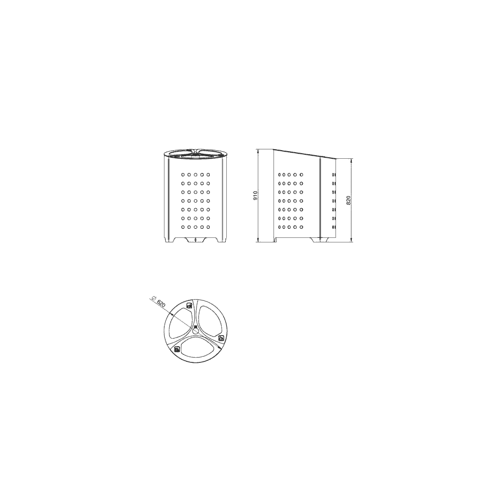 Poubelles avec système de tri DORIA en acier, 3 × 75 litres, couvercles en acier inoxydable