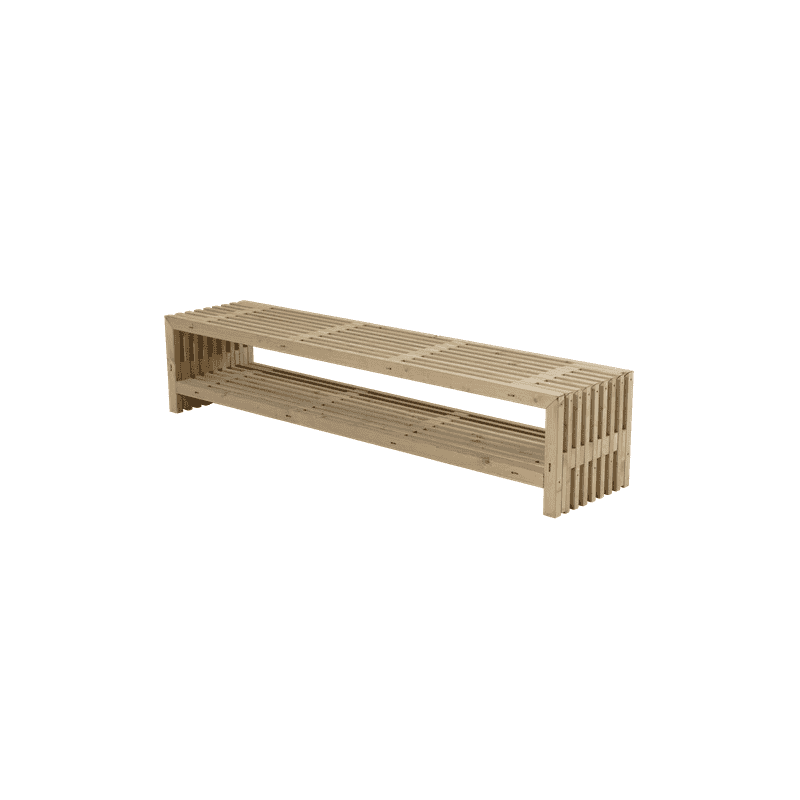 Banc rustique, deux couleurs, deux longueurs, avec ou sans étagère