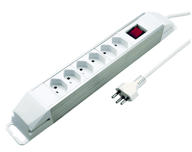 Steffen Steckdosenleiste POWER XTRA, 6 x T13 Steckdosen mit Schalter, 10 A, IP20, 2 m Kabel, aluminium/weiss