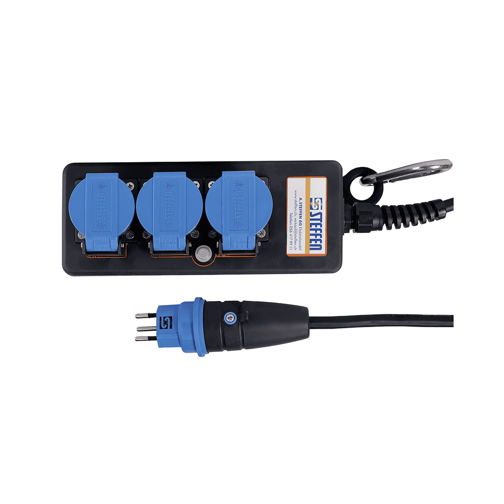 Steffen Steckdosenleiste PROFESSIONAL, T13 Steckdosen, 10 A, GdV 3 x 1.5mm², IP55, schwarz/blau, diverse Ausführungen
