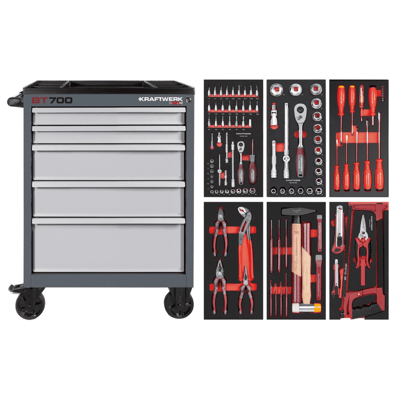 KRAFTWERK Werkstattwagen BT700 5 Schubladen Swiss Line, inkl. Werkzeug, 121-teilig, BxTxH 719 x 474 x 1000 mm