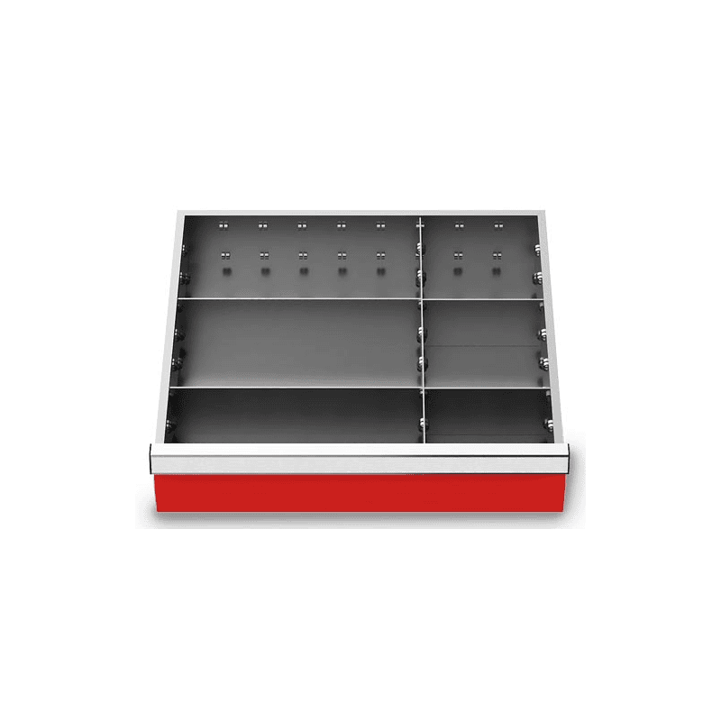 Compartimentage des métallique 5 pièces, R 18-16, dimension utiles des tiroirs 450 x 400 mm, en 4 hauteurs de façade