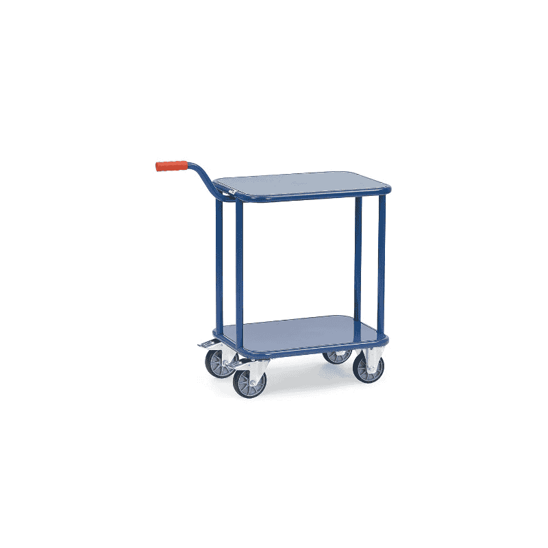 Fetra Plattformwagen mit Griff, blau, mit Holzplattform oder Stahlblech, 860 x 450 x 875 mm