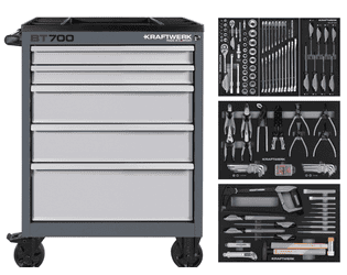 KRAFTWERK BT700 Werkstattwagen, 5 Schubladen, BASIC, inkl. Werkzeug, 173-tlg.