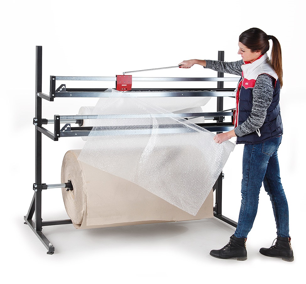 Support de découpe pour 2 rouleaux de matériau d'emballage horizontal