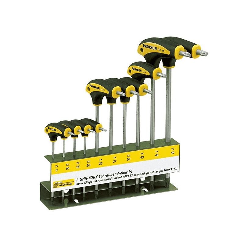 Proxxon L-Griff-Schraubendrehersatz, 10-teilig, HX mit Halter TX 8/10/15/20/25/27/30/40/45/50