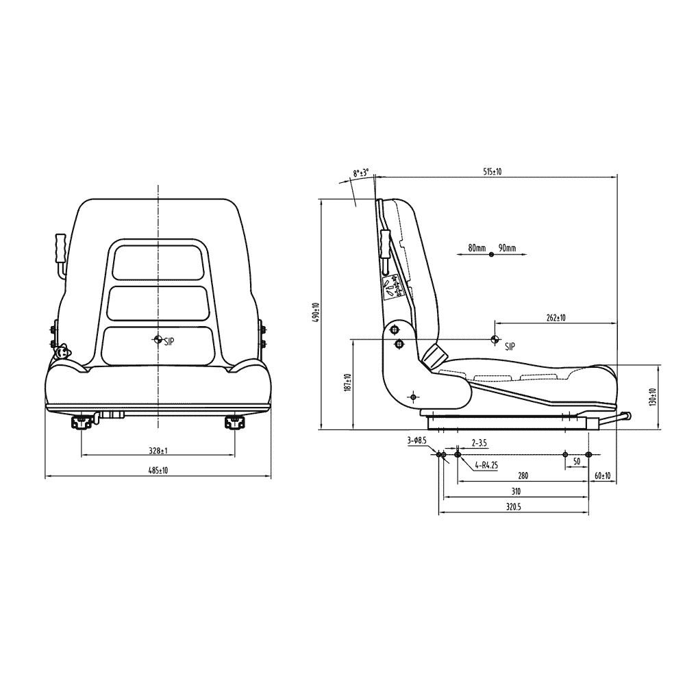 Siège compact universel, disponible avec ou sans contacteur