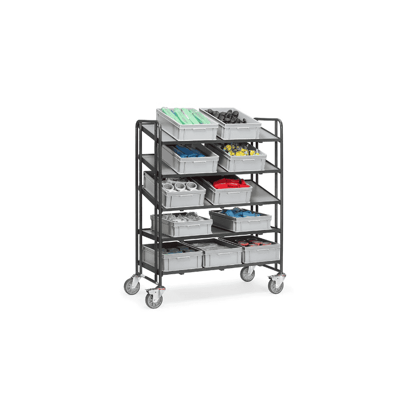 Eurokastenwagen "GREY EDITION", 5 Etagenrahmen mit Holzwerkstoffplatte, Rand 13 mm hoch, 1372 x 685 x 1686 mm