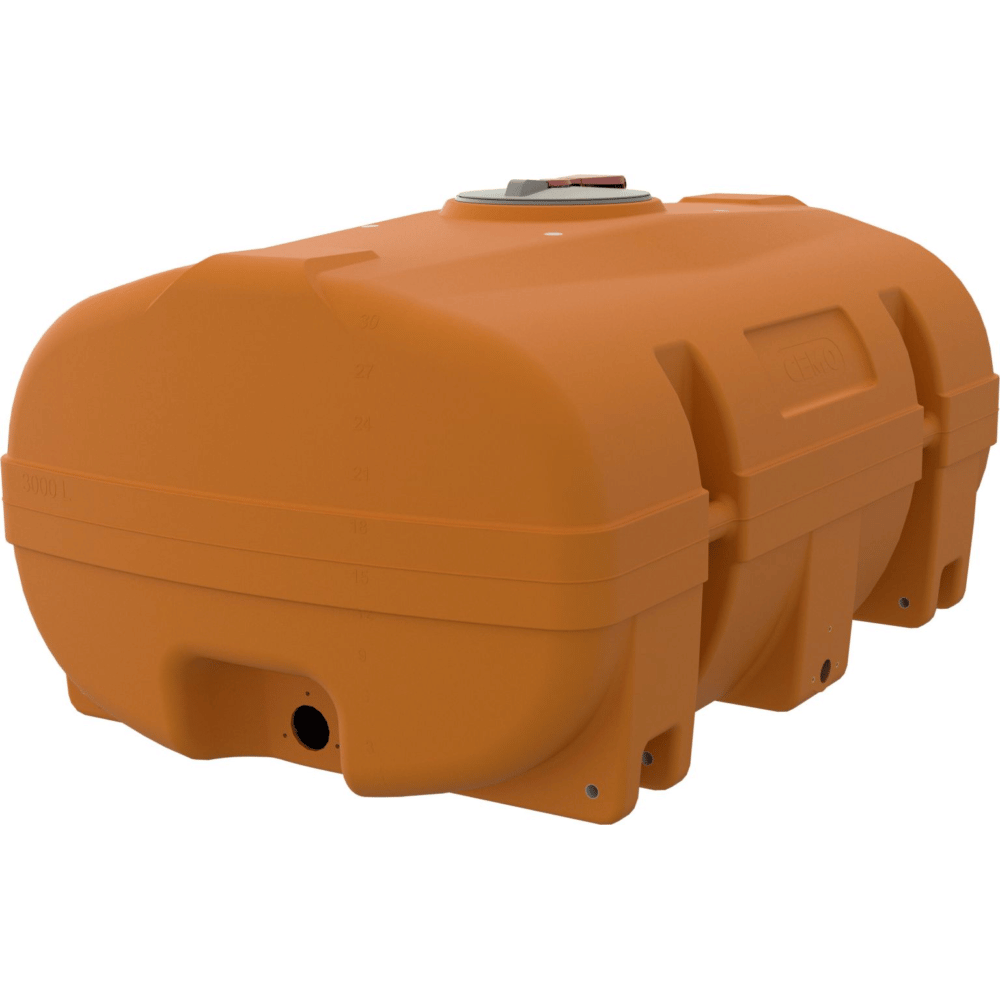 CEMO Fût en PE de forme valise, orange, de 600 à 3000 litres, sans cloison anti-ballottement