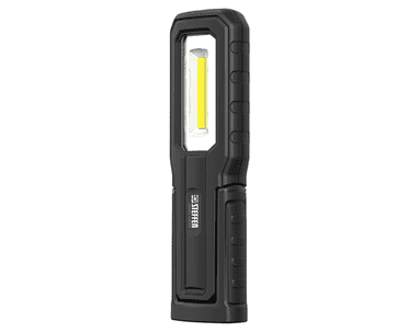 Steffen LED Akku-Handleuchte 5 W, 600 + 100 lm, 5700 K, 240° drehbar, IP54, schwarz/orange