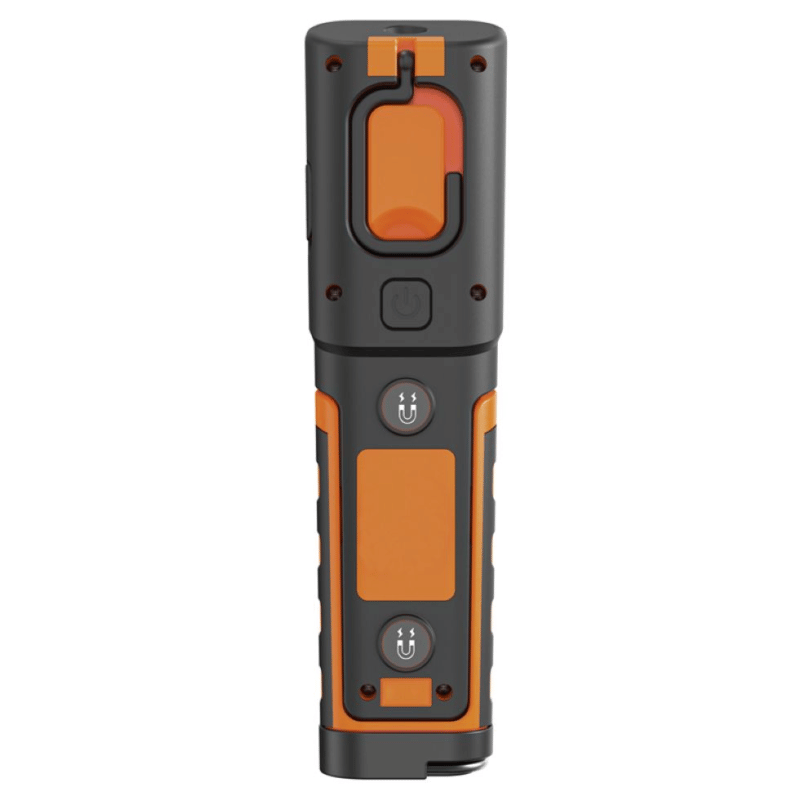 Steffen LED Akku-Arbeitsleuchte 6 W, 600 + 100 lm, 5700 K, 240° drehbar, IP65, schwarz/orange