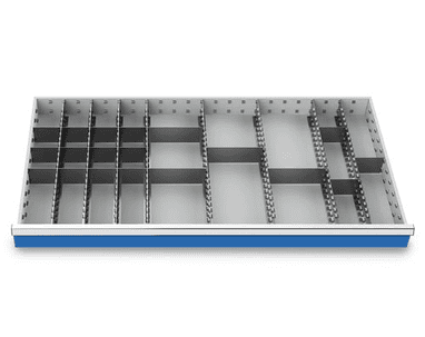 Compartimentage des métallique set 27 pièces, R 48-24, dimension utiles des tiroirs 1200 x 600 mm, 4 hauteurs de façade