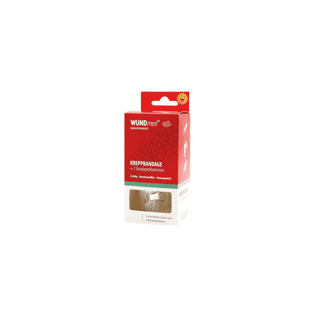 Bandage crêpé + 2 agrafes, WUNDmed, 04-008, 4 m x 100 mm