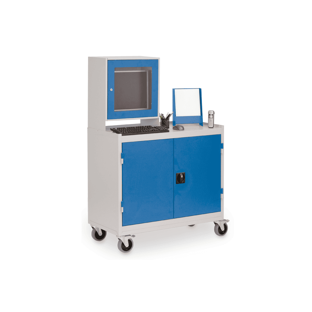 Bedrunka+Hirth Mobiler Computerschrank mit Monitoraufsatzgehäuse für 15,6" Monitor, 1000 x 500 x 1575 mm