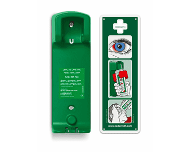Support mural pour solution de rinçage oculaire, y compris panneau d'instructions phosphorescent