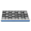 Compartimentage des métallique set 27 pièces, R 48-24, dimension utiles des tiroirs 1200 x 600 mm, en 4 hauteurs de façade