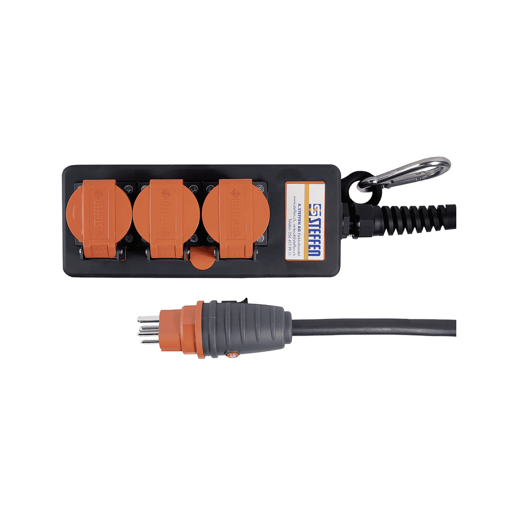 Steffen Steckdosenleiste PROFESSIONAL, T15 Steckdosen, 10 A, GdV 5 x 1.5mm², IP55, schwarz/orange, diverse Ausführungen