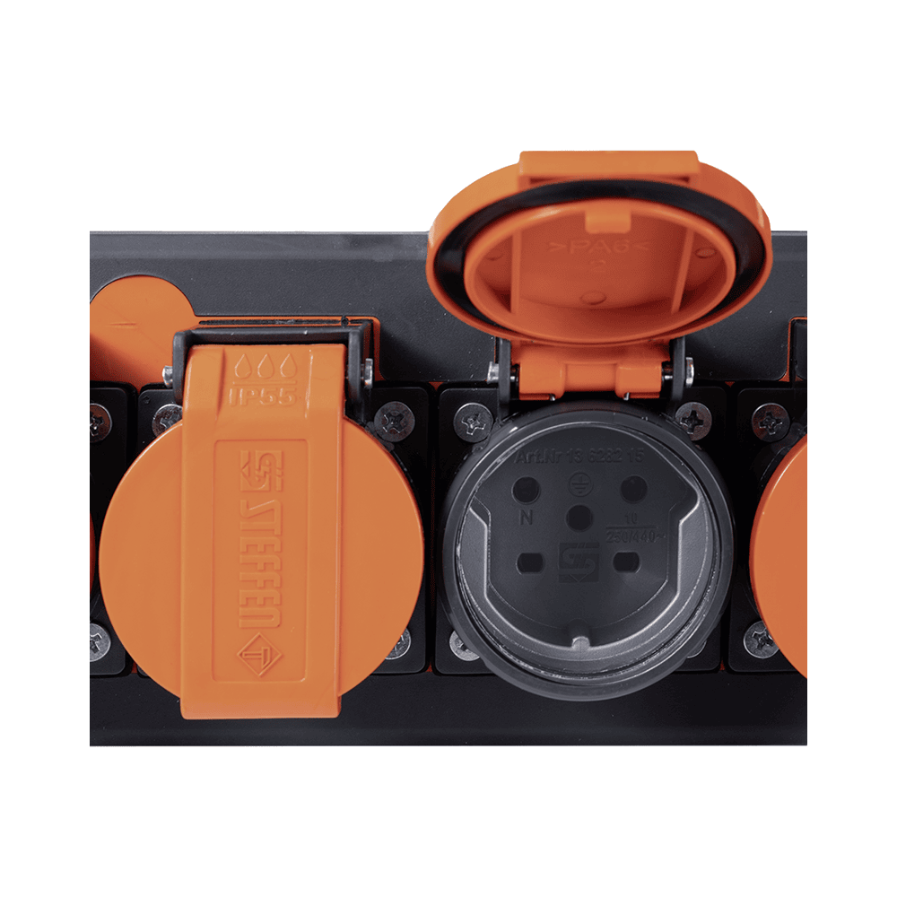 Steffen Steckdosenleiste PROFESSIONAL, T15 Steckdosen, 10 A, GdV 5 x 1.5mm², IP55, schwarz/orange, diverse Ausführungen
